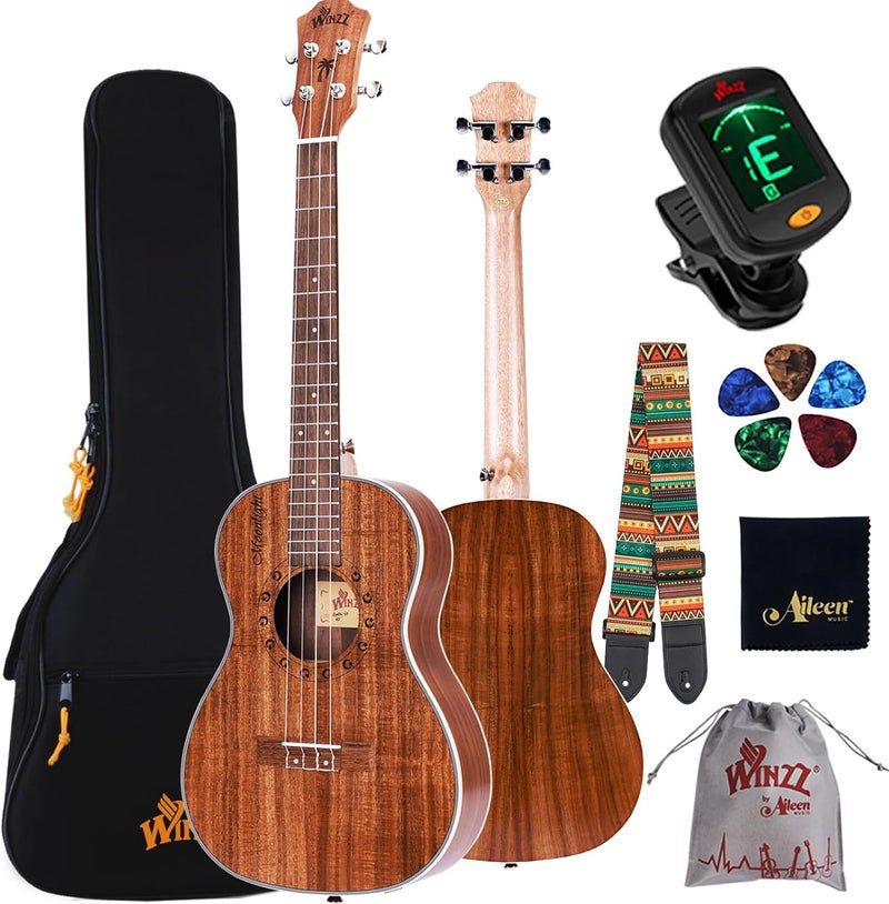 Winzz Baritone Ukulele 30 Inch for Beginners, KOA Ukelele Kit for Starter or Professional Best Selection Wood - Natural Matte - Image 1